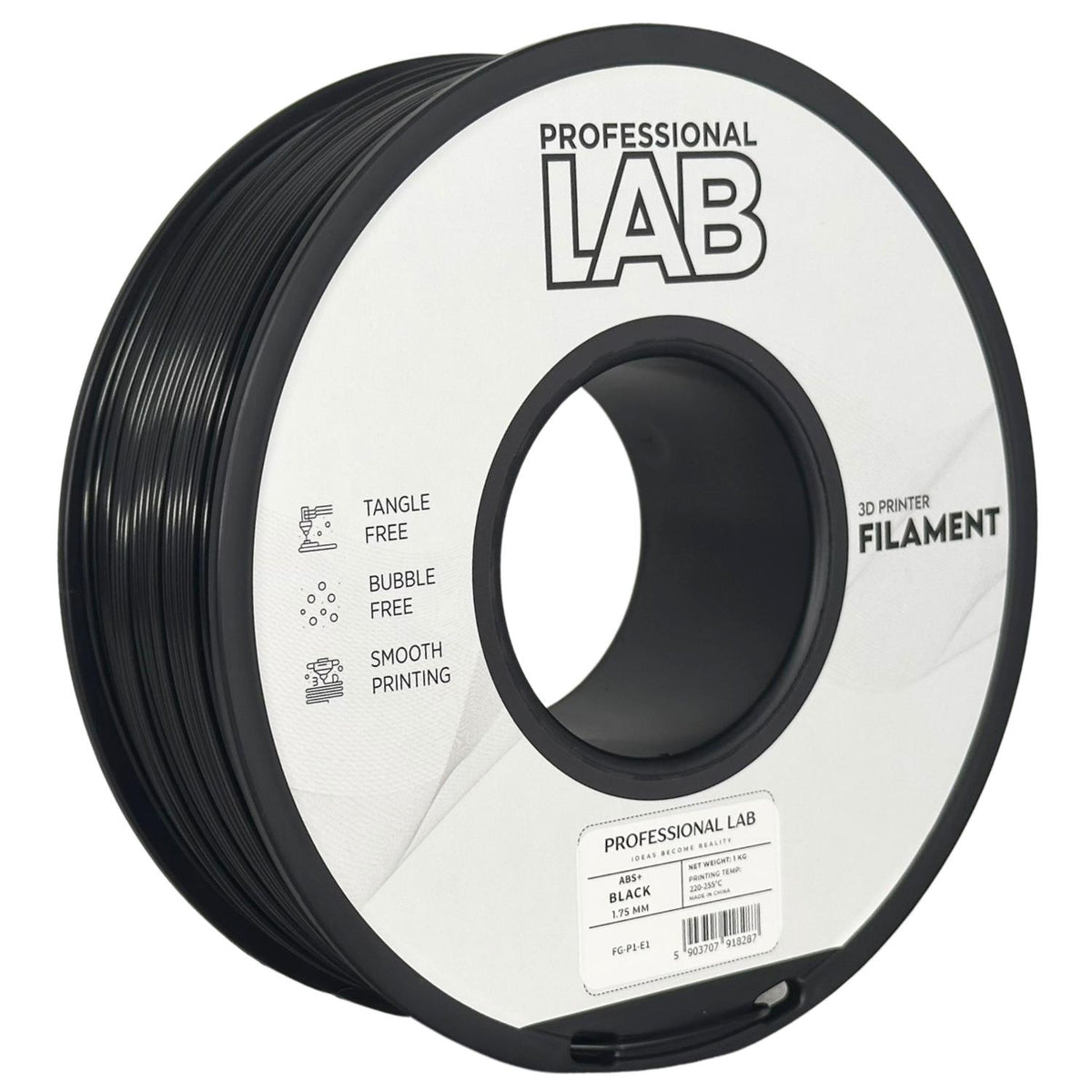 Spool of ABS+ black filament, Prof. Lab, 1.75 mm