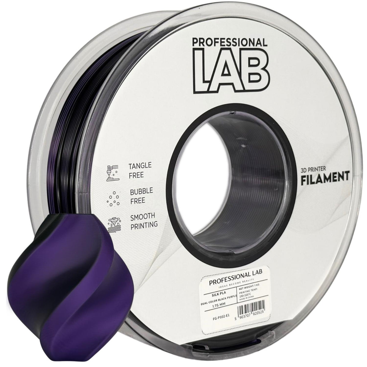 Bobine de filament Silk PLA Dual Color noir violet, Prof. Lab, 1,75 mm