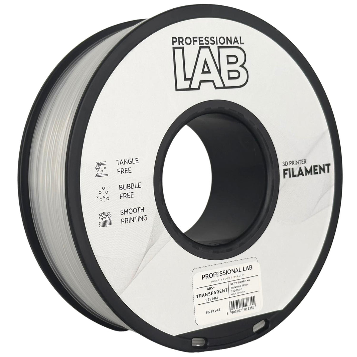 Spool of ABS+ transparent filament, Prof. Lab, 1.75 mm