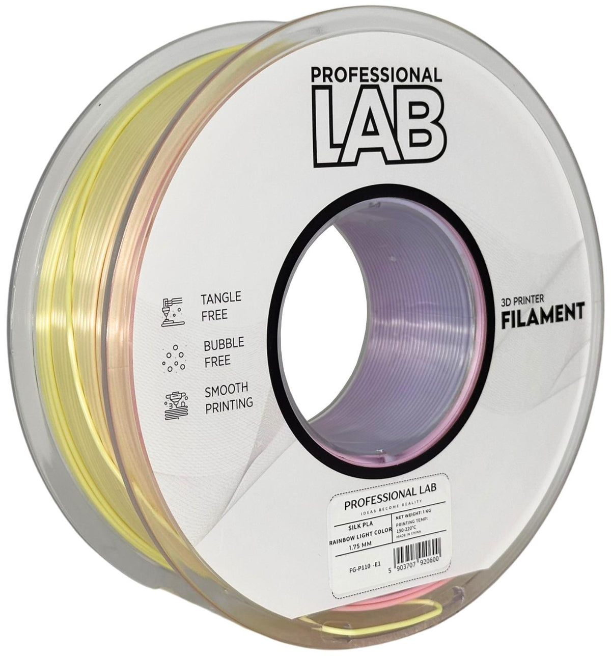 Bobine de filament Silk PLA arc-en-ciel clair, Prof. Lab, 1,75 mm