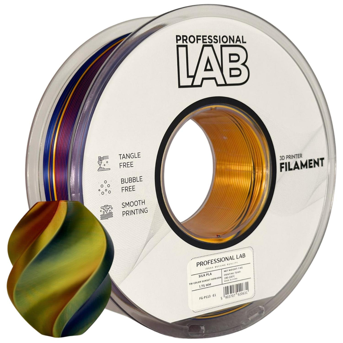 Bobine de filament Silk PLA Tri Color Sunset Horizon, Prof. Lab, 1,75 mm