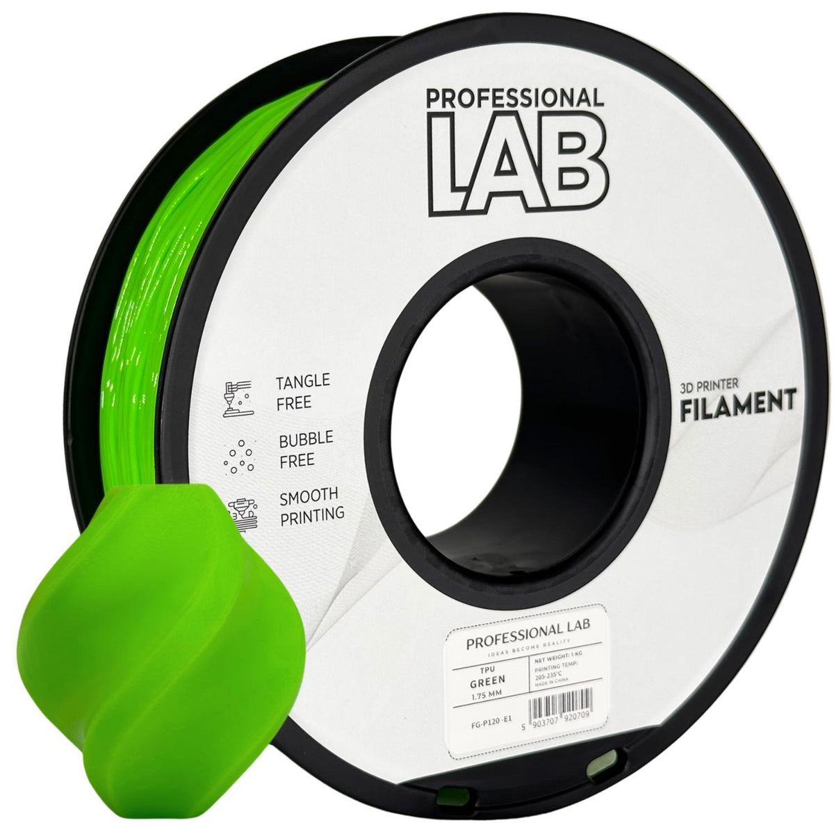 Bobine de filament TPU vert, Prof. Lab, 1,75 mm
