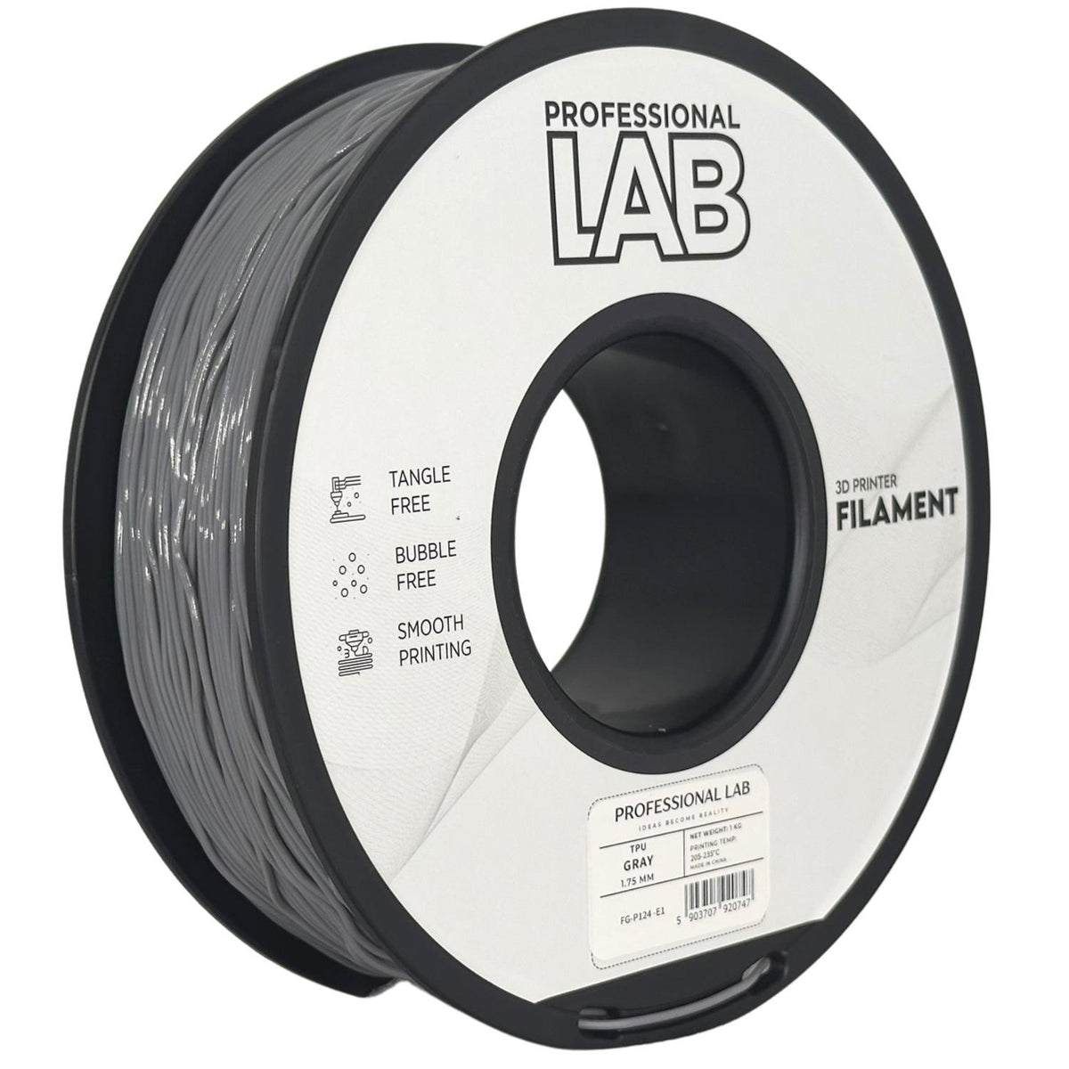 Spool of TPU grey filament, Prof. Lab, 1.75 mm