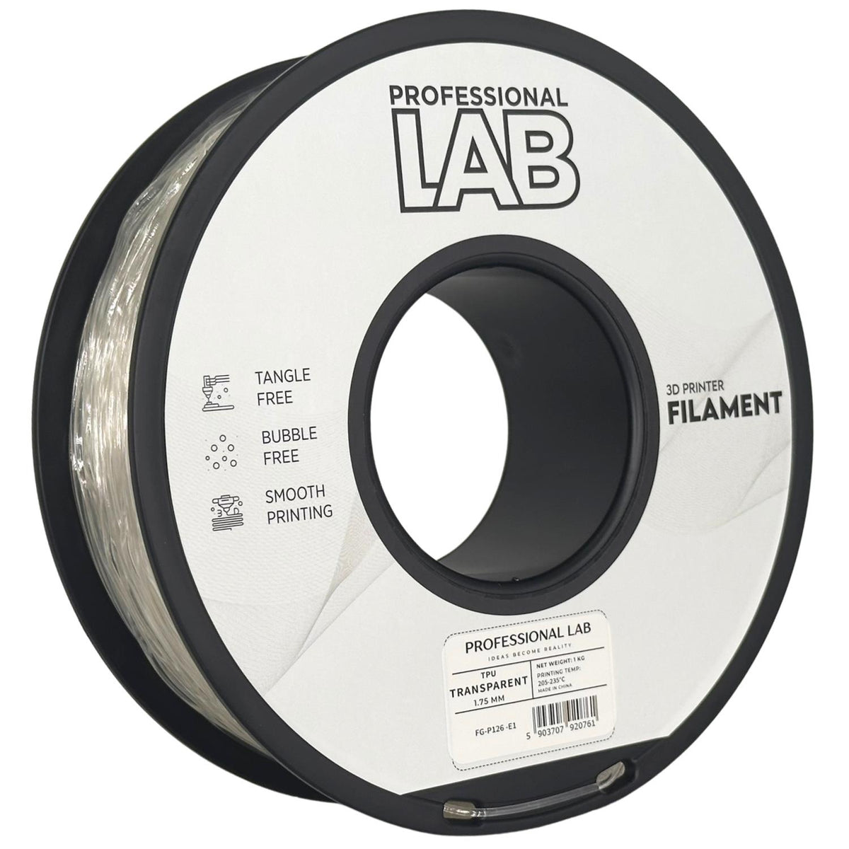 Spool of TPU transparent filament, Prof. Lab, 1.75 mm