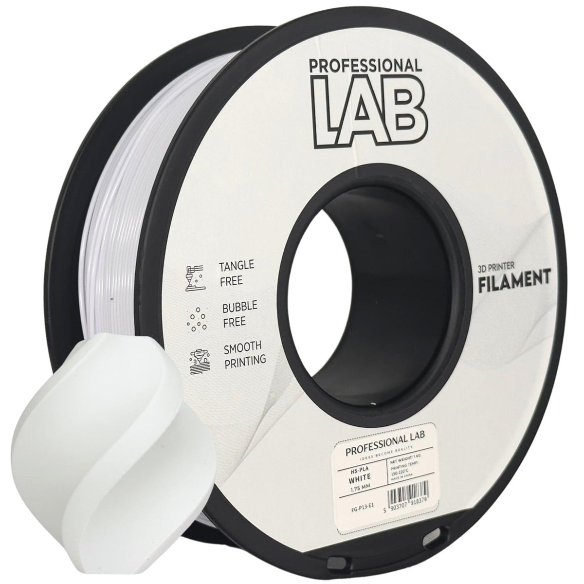 Spool of HS-PLA white filament, Prof. Lab, 1.75 mm