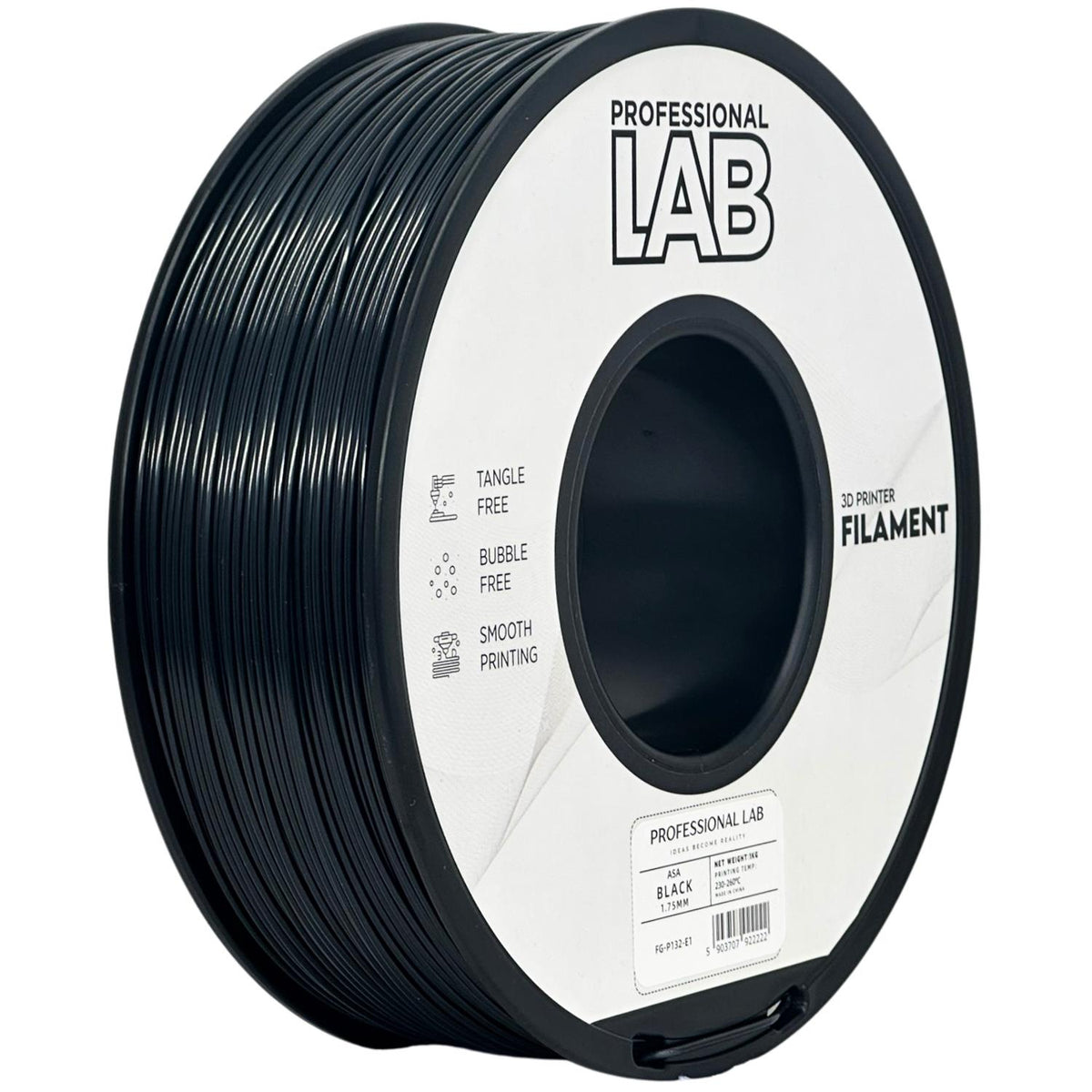 Bobine de filament ASA noir, Prof. Lab, 1,75 mm