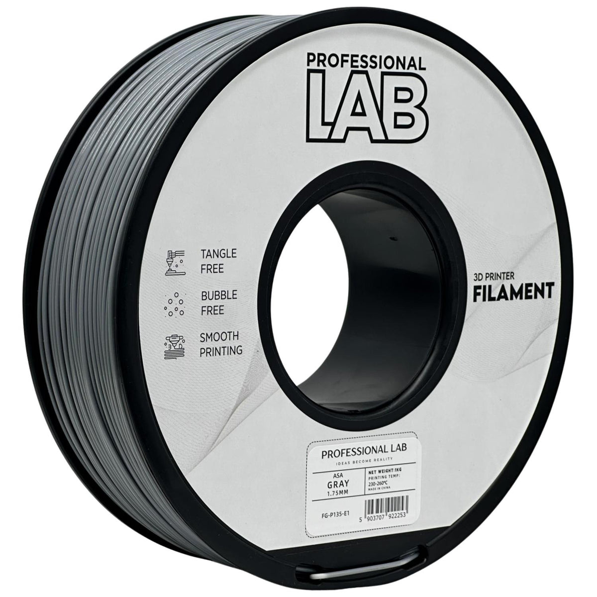 Bobine de filament ASA gris, Prof. Lab, 1,75 mm