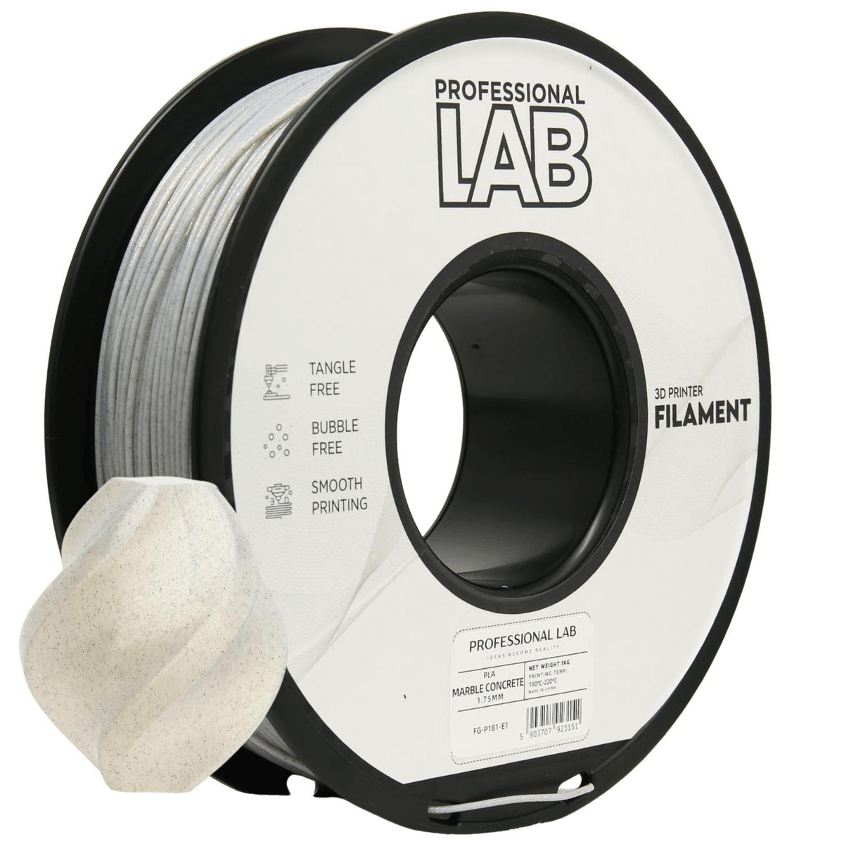 Bobine de filament PLA marbre béton, Prof. Lab, 1,75 mm