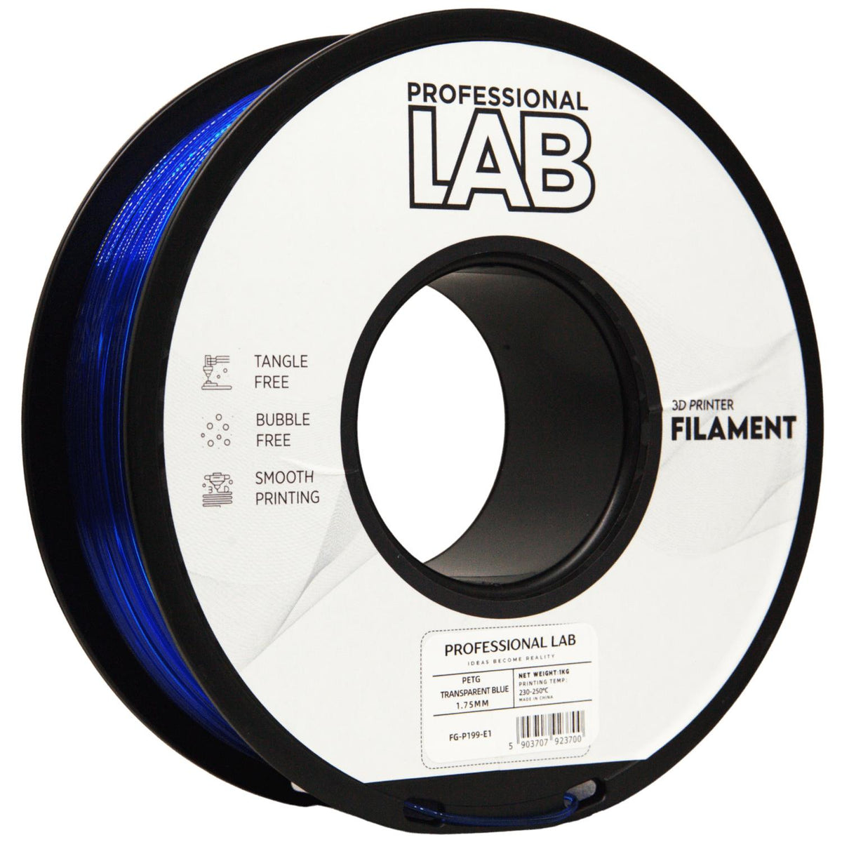 Bobine de filament PETG bleu transparent, Prof. Lab, 1,75 mm