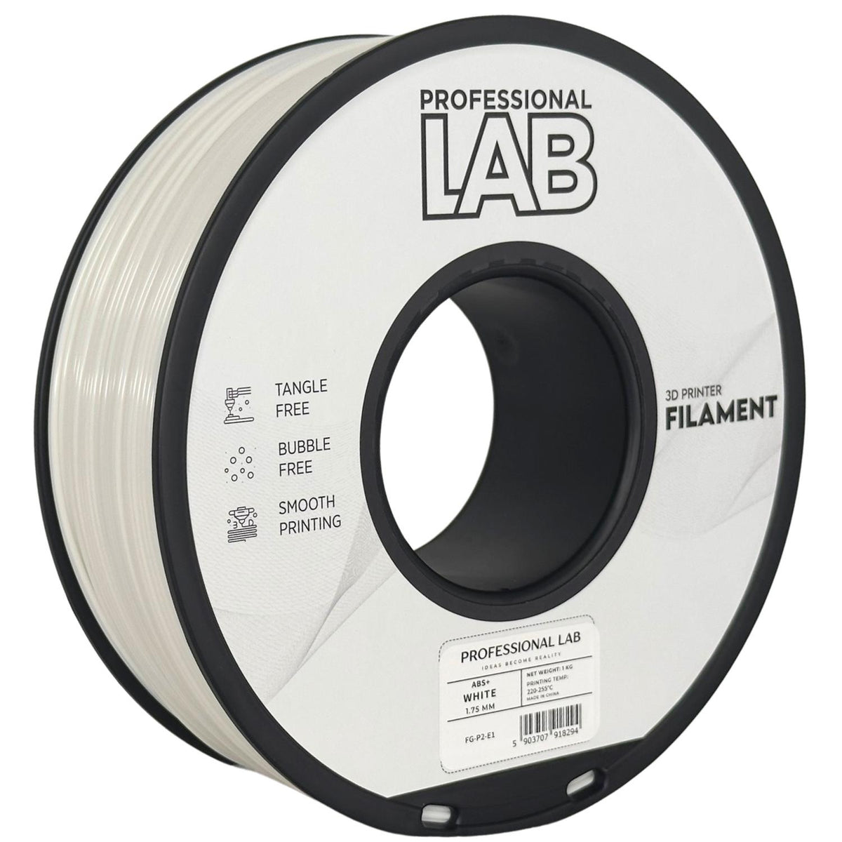 Spool of ABS+ white filament, Prof. Lab, 1.75 mm