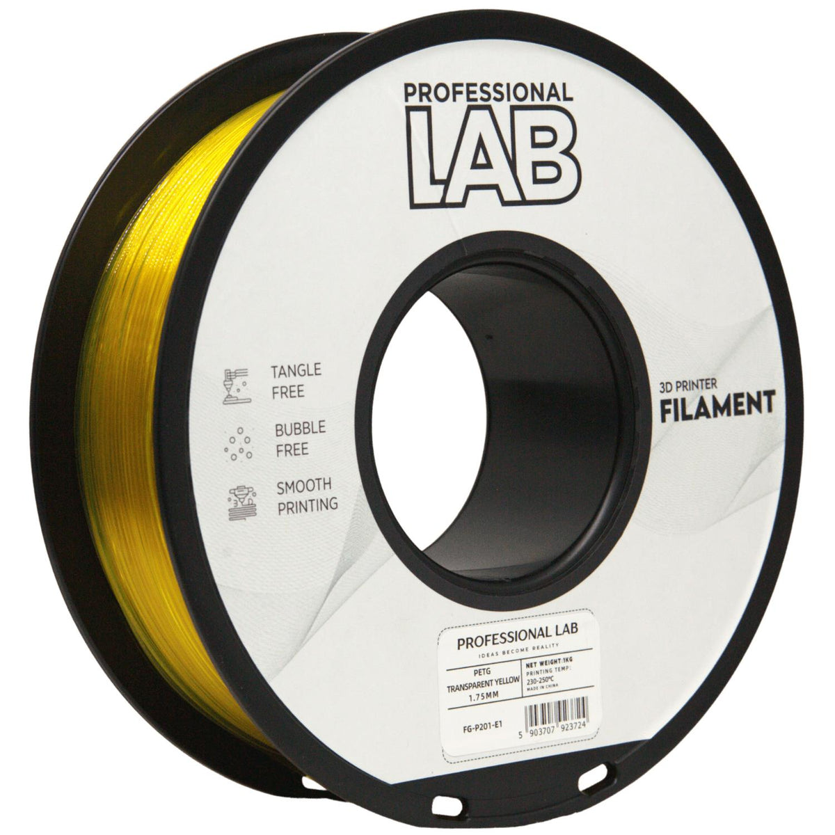 Bobine de filament PETG jaune transparent, Prof. Lab, 1,75 mm