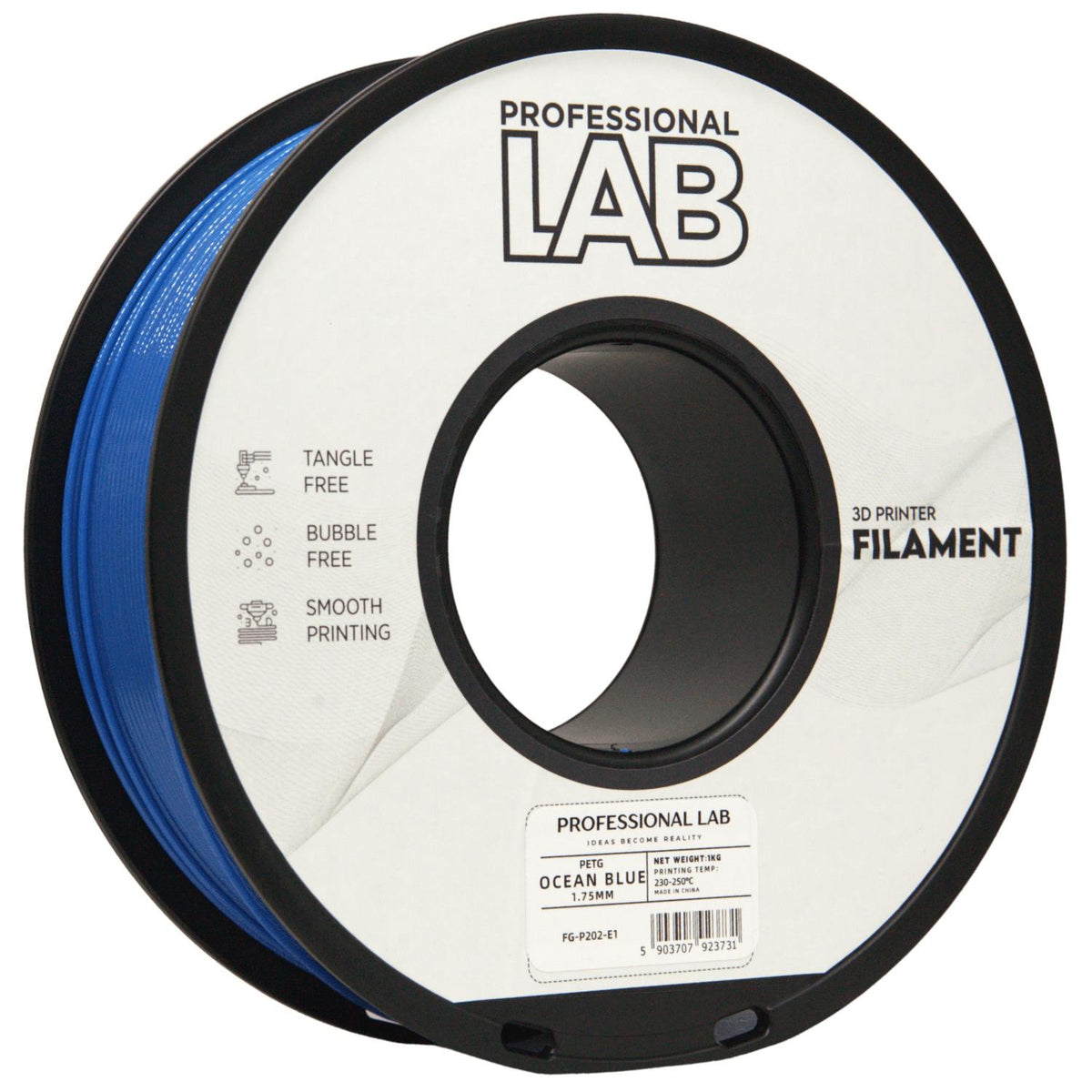 Bobine de filament PETG bleu océan, Prof. Lab, 1,75 mm