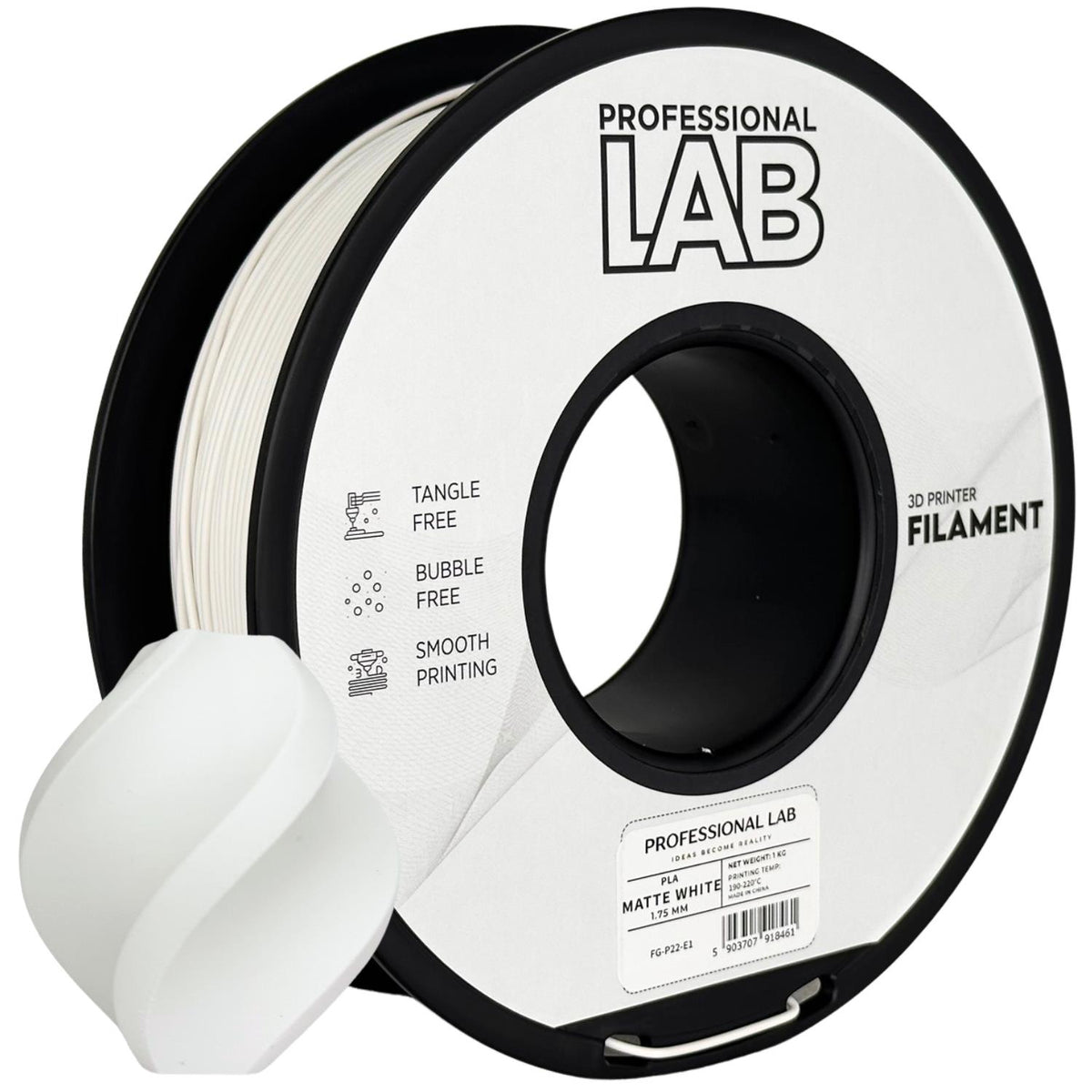 Spool of PLA matte white filament, Prof. Lab, 1.75 mm