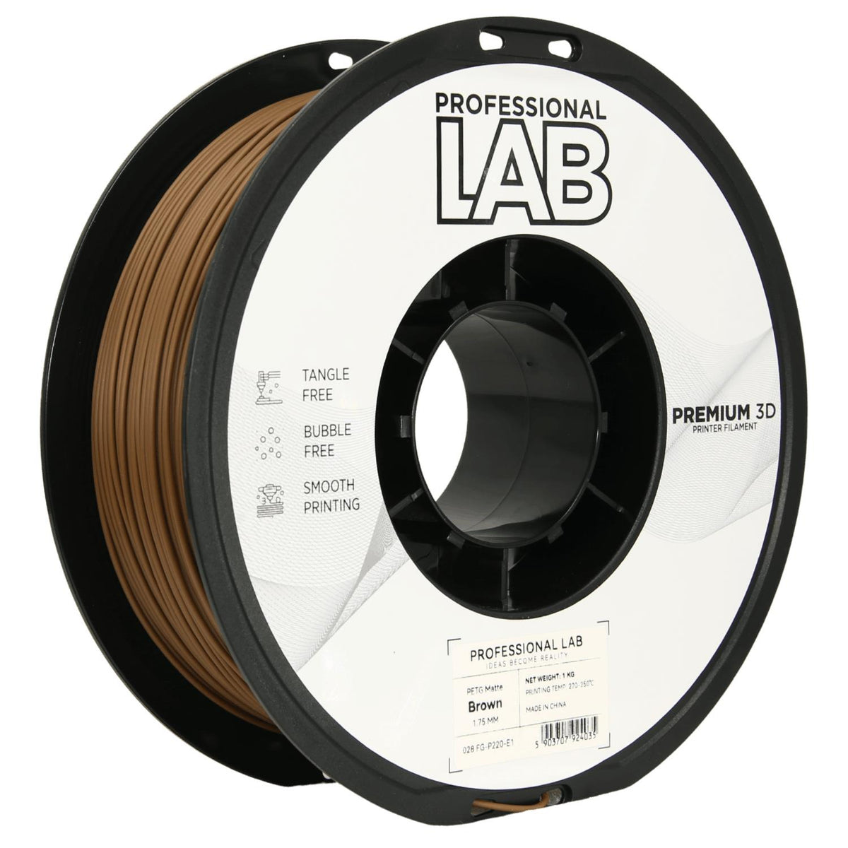Bobine de filament PETG marron mat, Prof. Lab, 1,75 mm