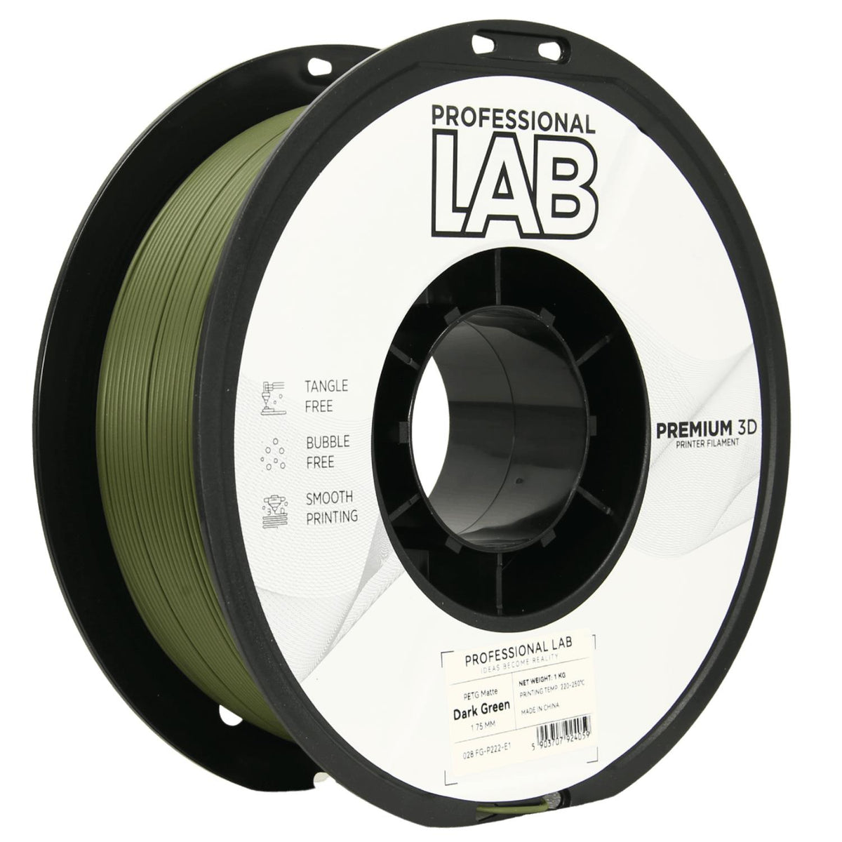 Bobine de filament PETG vert foncé mat, Prof. Lab, 1,75 mm