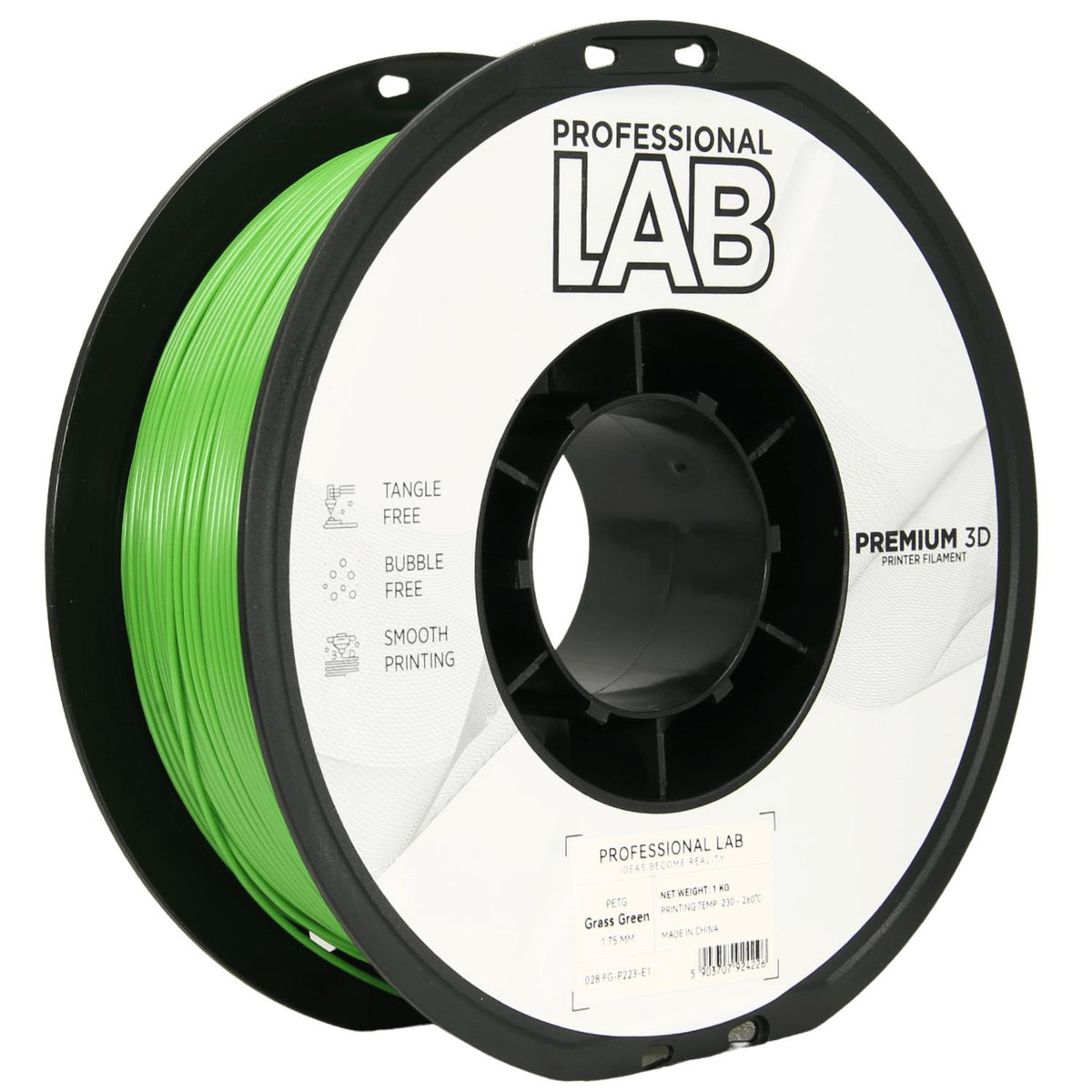 Bobine de filament PETG vert herbe, Prof. Lab, 1,75 mm