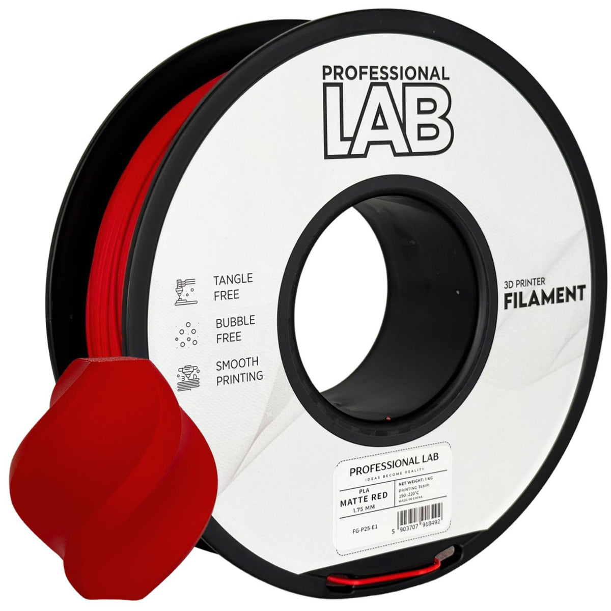 Bobine de filament PLA rouge mat, Prof. Lab, 1,75 mm