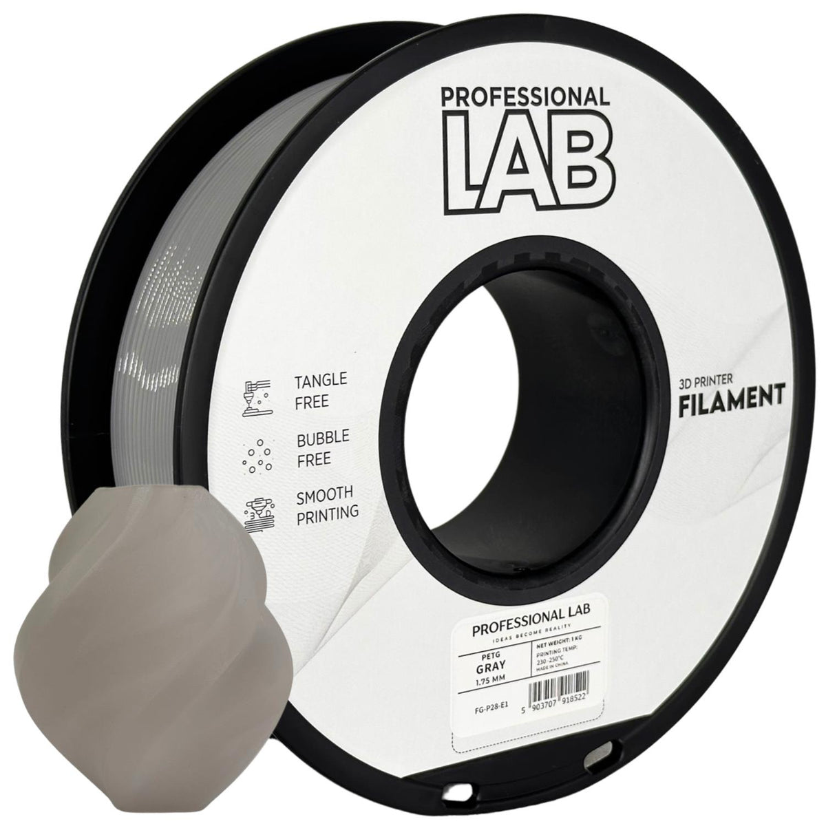 Bobine de filament PETG gris, Prof. Lab, 1,75 mm
