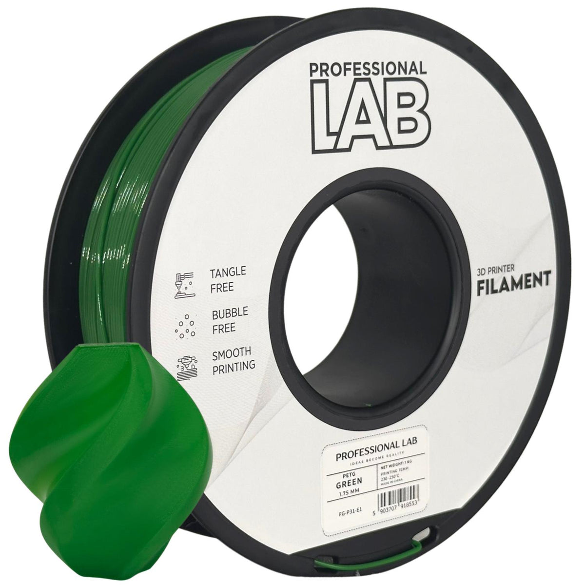 Bobine de filament PETG vert, Prof. Lab, 1,75 mm