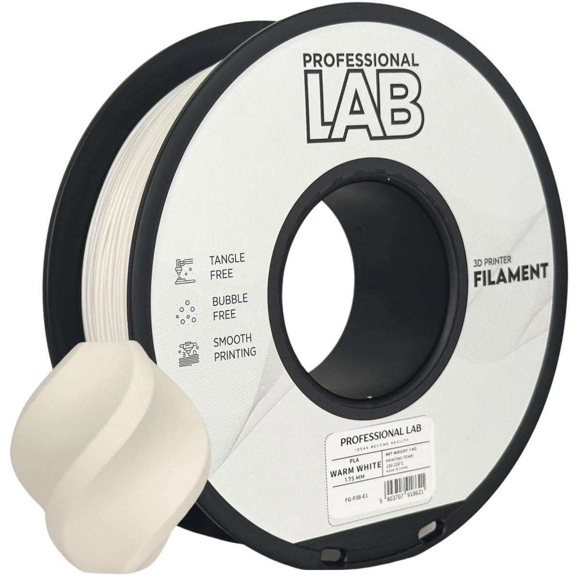 Spool of PLA warm white filament, Prof. Lab, 1.75 mm