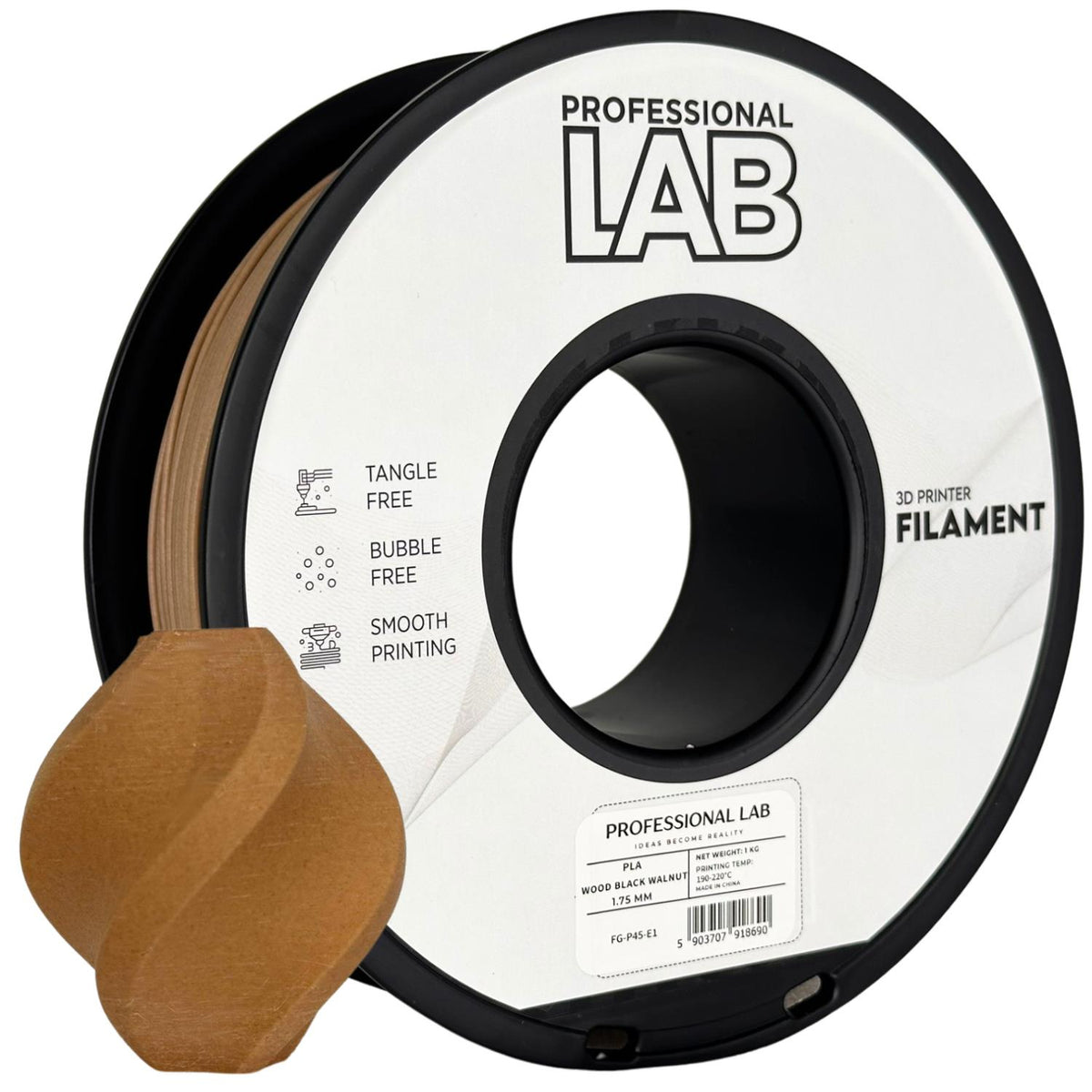 Bobine de filament PLA bois noyer, Prof. Lab, 1,75 mm