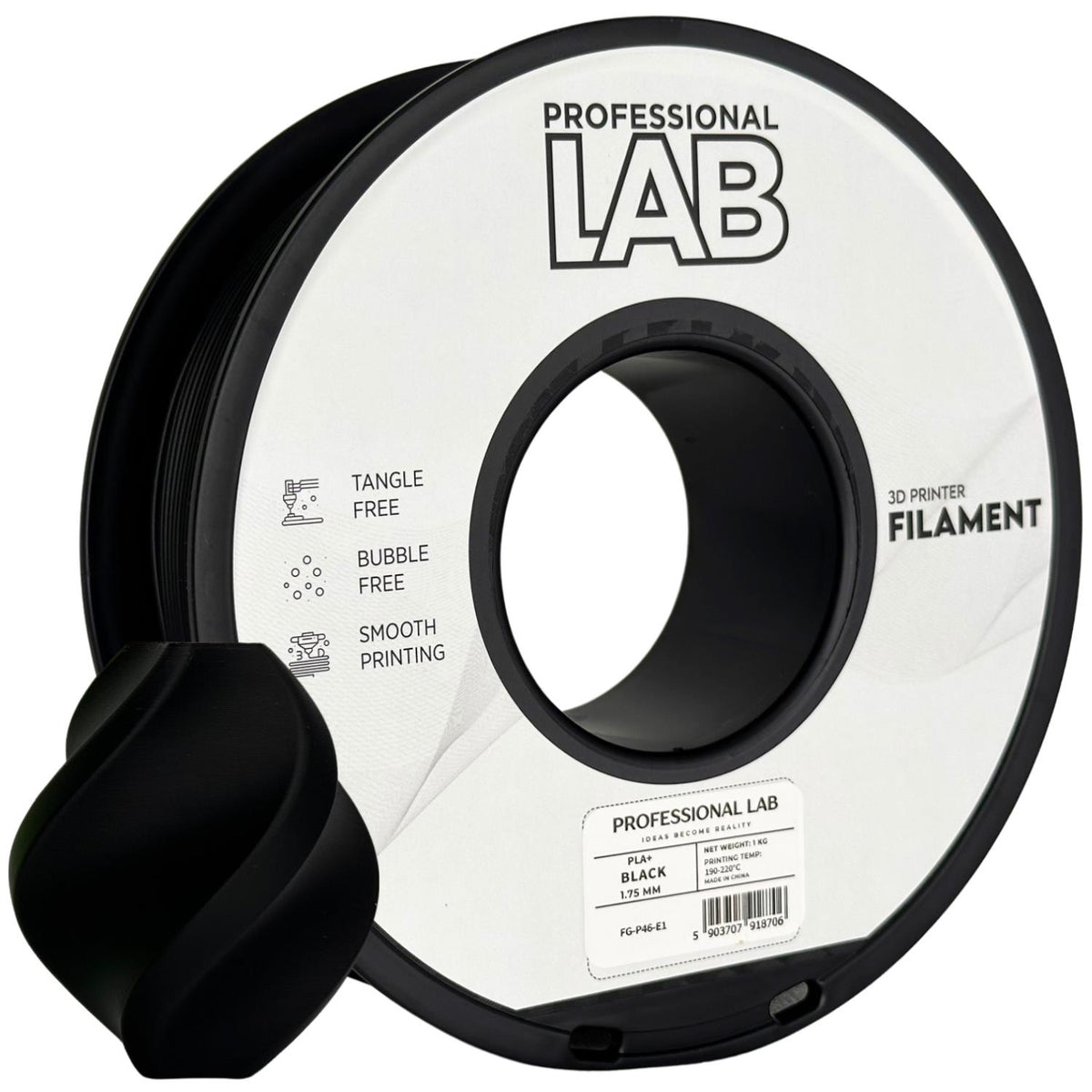 Spool of PLA+ black filament, Prof. Lab, 1.75 mm