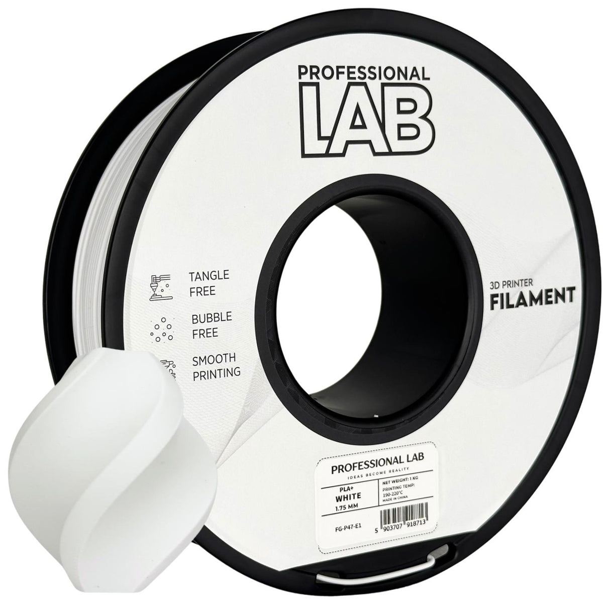 Spool of PLA+ white filament, Prof. Lab, 1.75 mm
