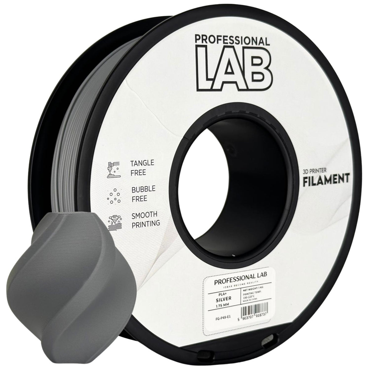 Spool of PLA+ silver filament, Prof. Lab, 1.75 mm