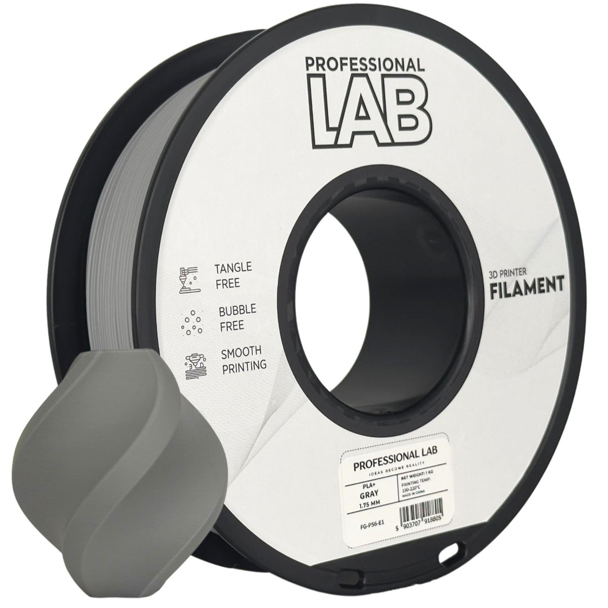 Spool of PLA+ grey filament, Prof. Lab, 1.75 mm