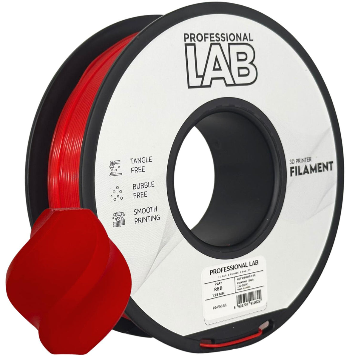 Bobine de filament PLA+ rouge, Prof. Lab, 1,75 mm
