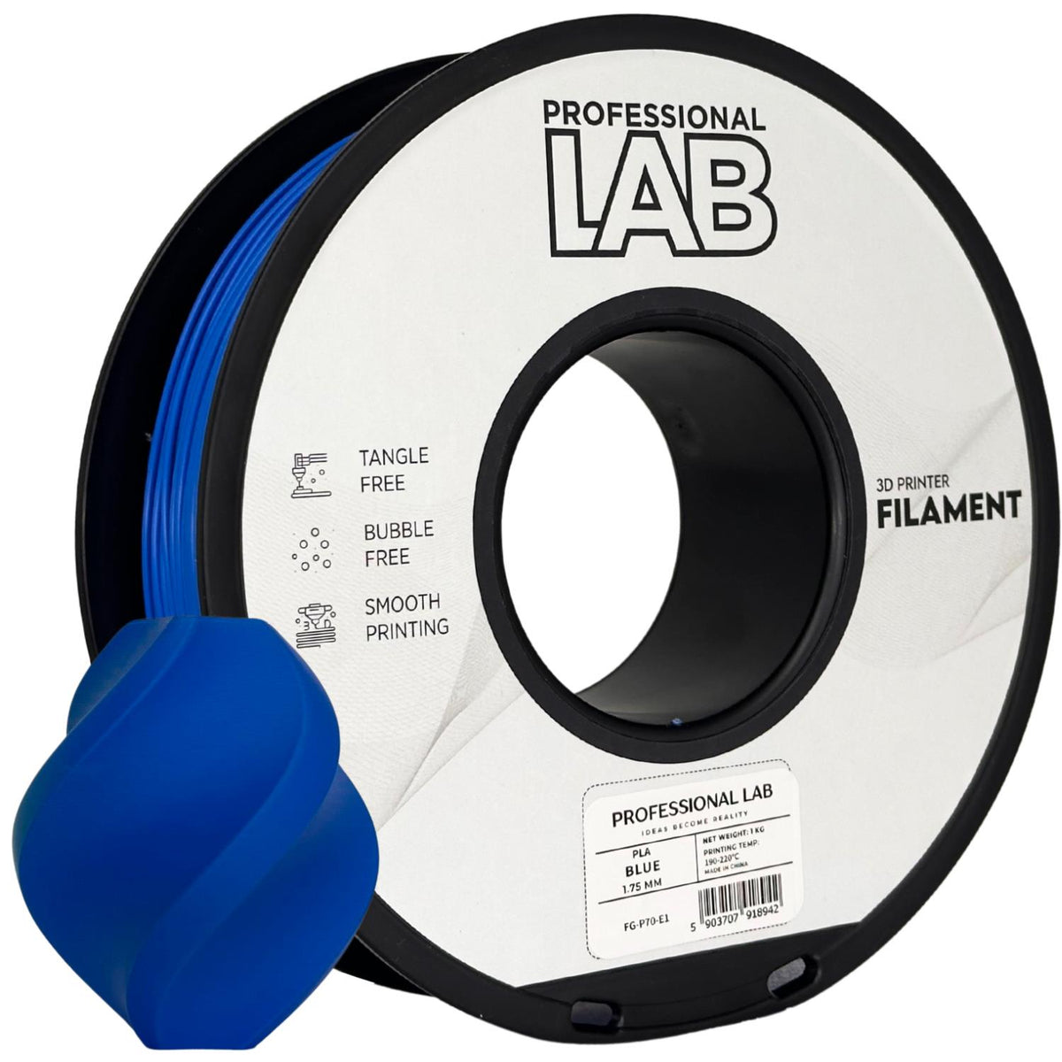 Bobine de filament PLA bleu, Prof. Lab, 1,75 mm