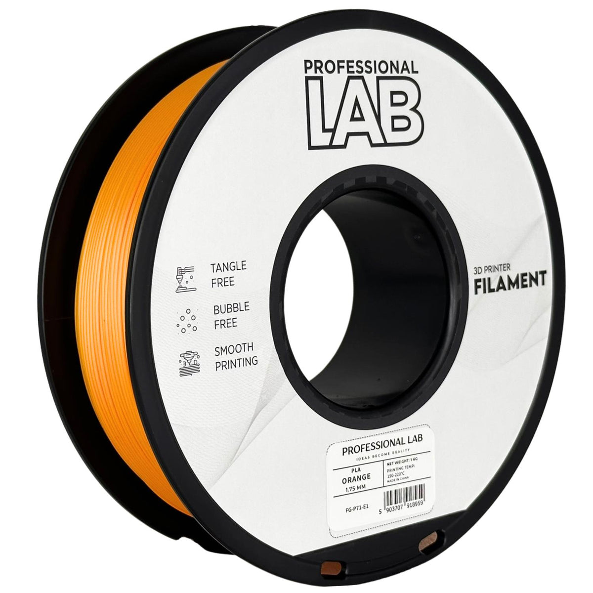 Bobine de filament PLA orange, Prof. Lab, 1,75 mm