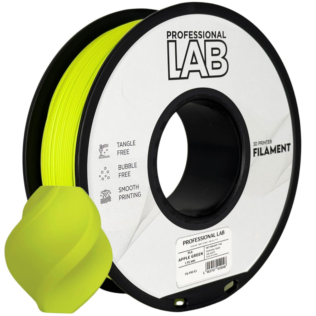 Bobine de filament PLA vert pomme, Prof. Lab, 1,75 mm