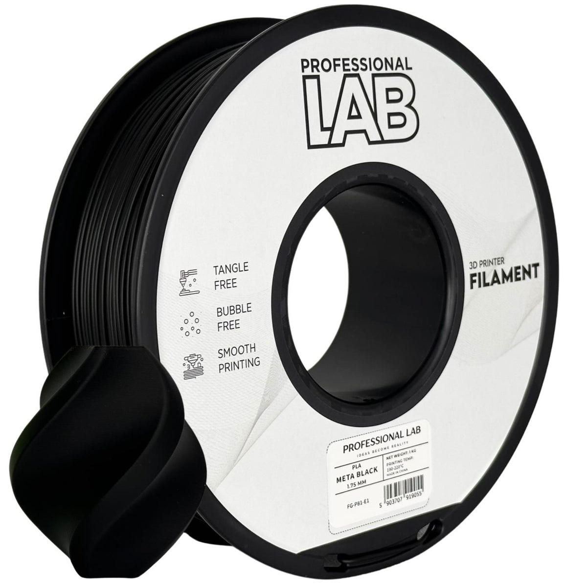 Bobine de filament PLA META noir, Prof. Lab, 1,75 mm