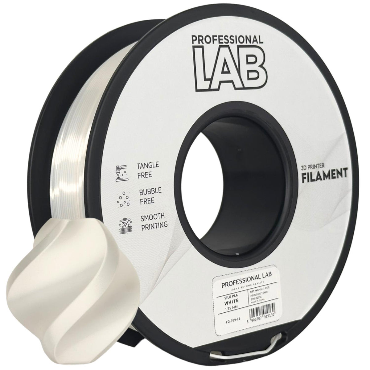 Bobine de filament Silk PLA blanc, Prof. Lab, 1,75 mm