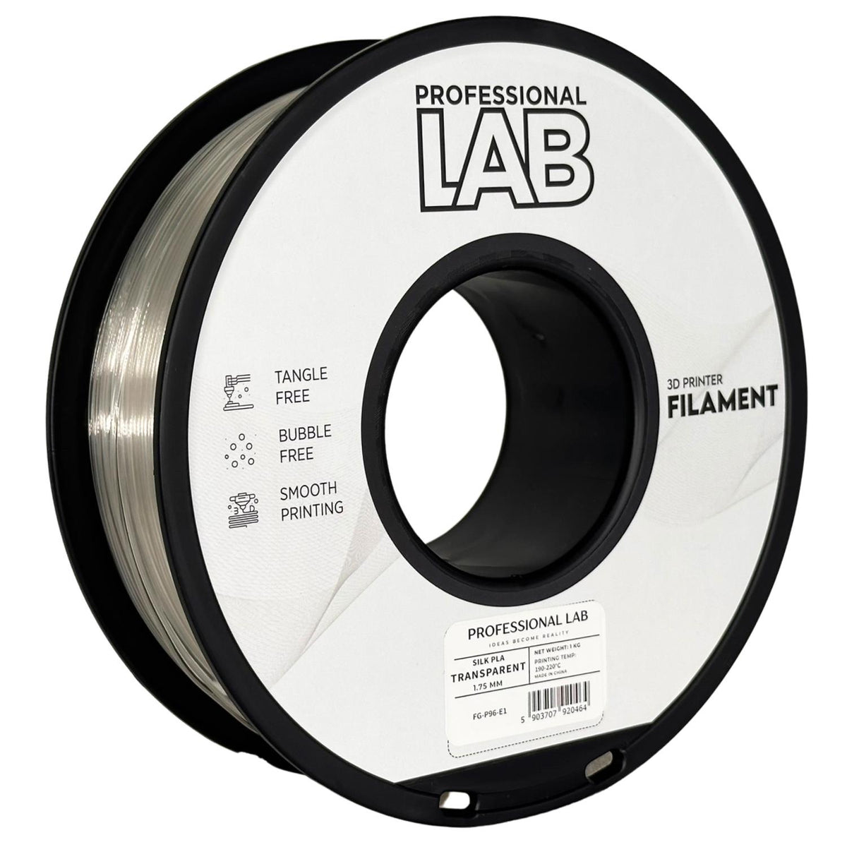 Spool of Silk PLA transparent filament, Prof. Lab, 1.75 mm