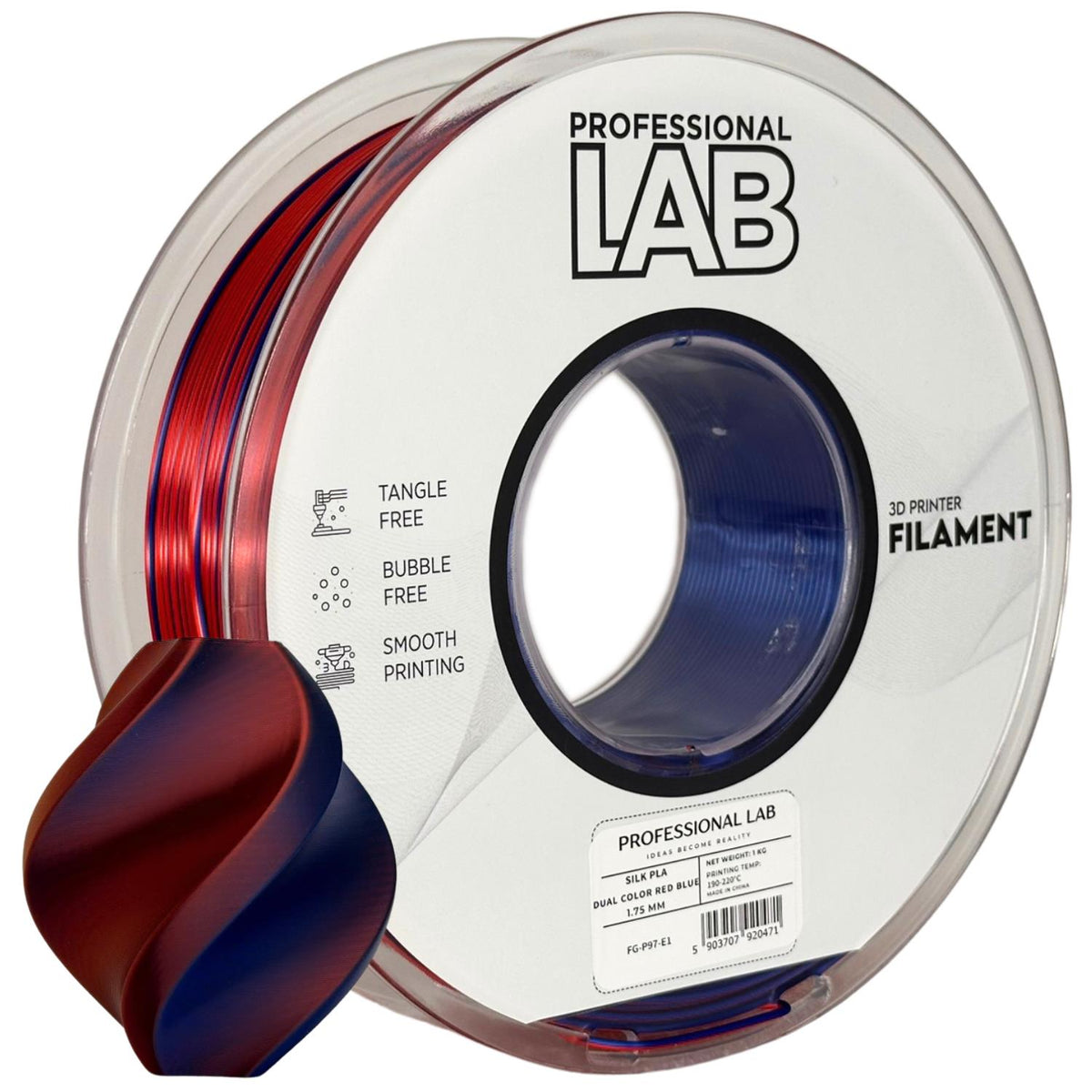 Bobine de filament Silk PLA Dual Color rouge bleu, Prof. Lab, 1,75 mm