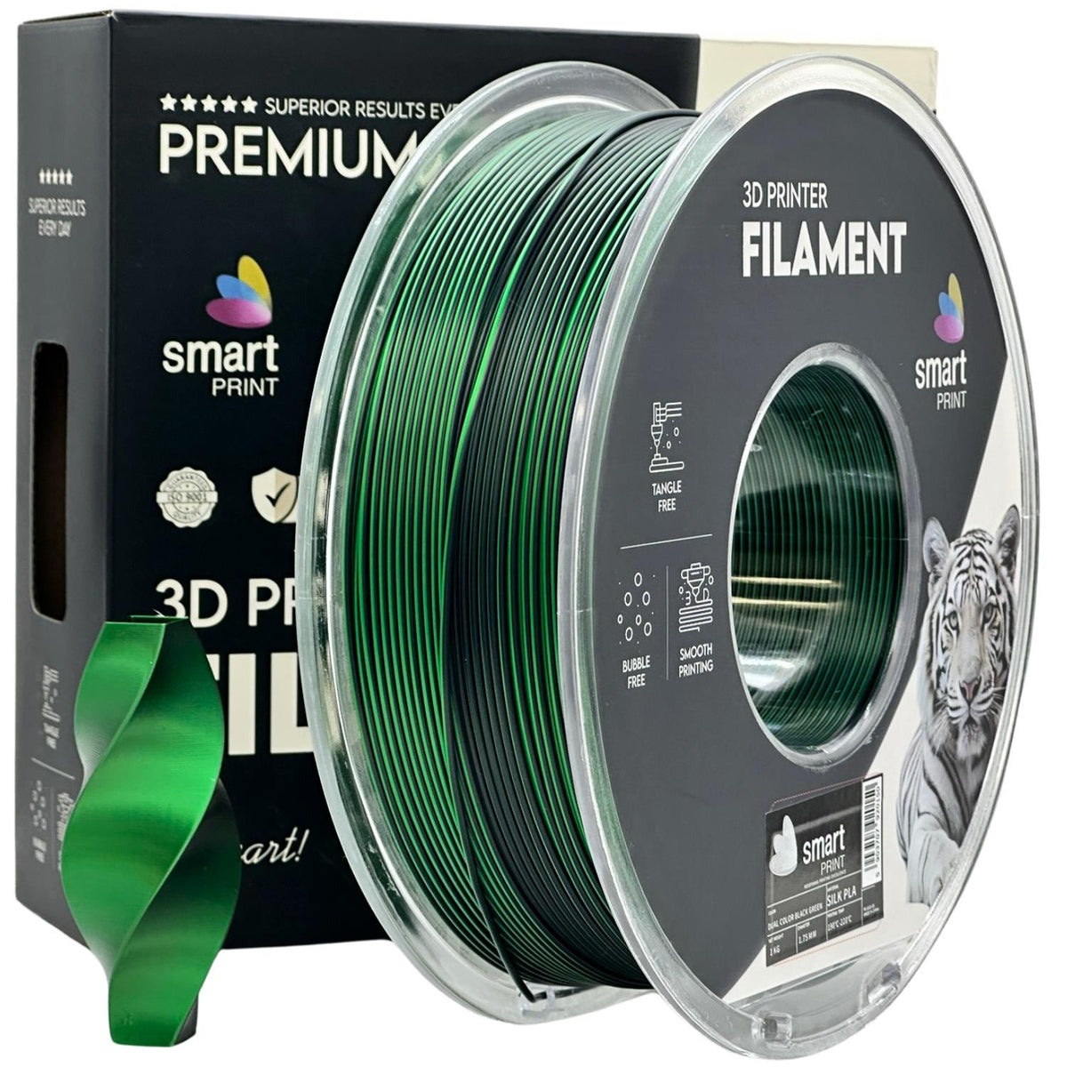 Bobine de filament Silk PLA Dual Color noir vert, Smart Print, 1,75 mm