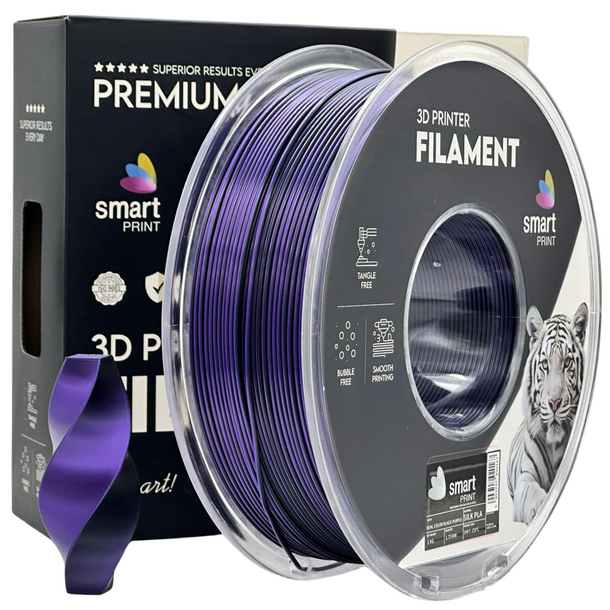 Bobine de filament Silk PLA Dual Color noir violet, Smart Print, 1,75 mm