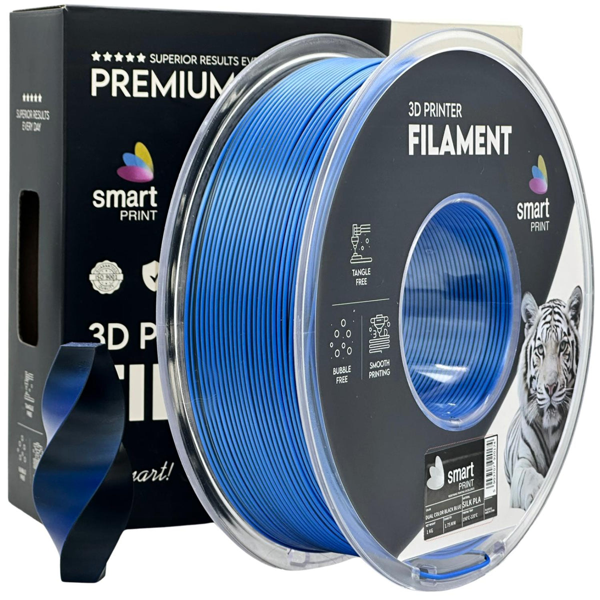 Bobine de filament Silk PLA Dual Color noir bleu, Smart Print, 1,75 mm