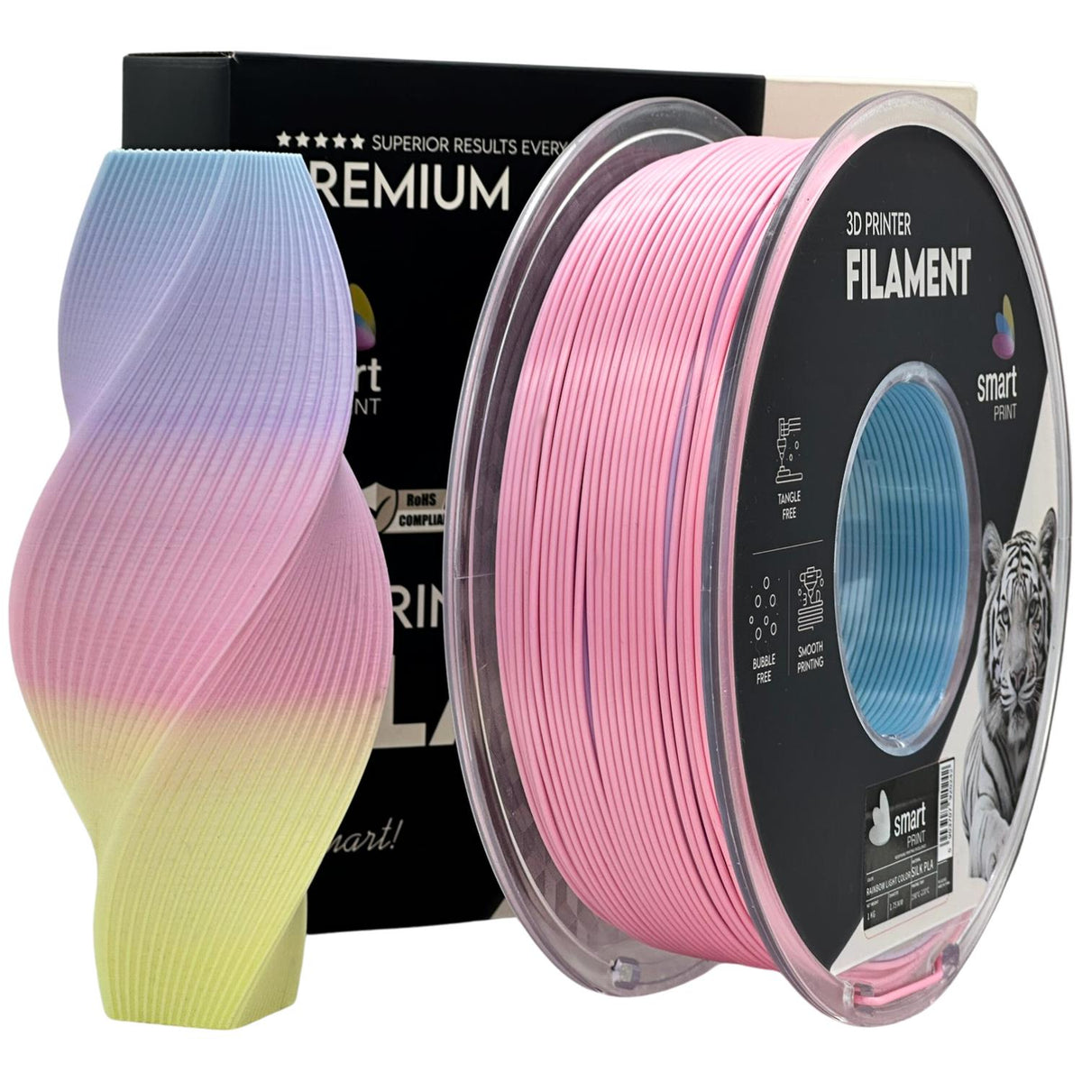 Bobine de filament Silk PLA arc-en-ciel clair, Smart Print, 1,75 mm