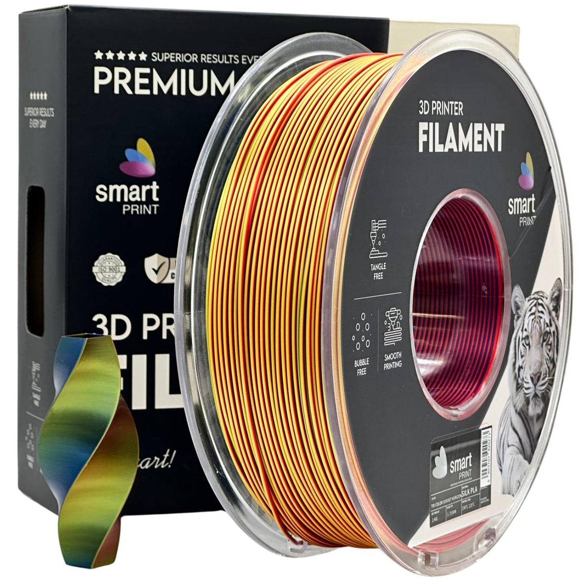 Spool of Silk PLA Tri Color Sunset Horizon filament, Smart Print, 1.75 mm