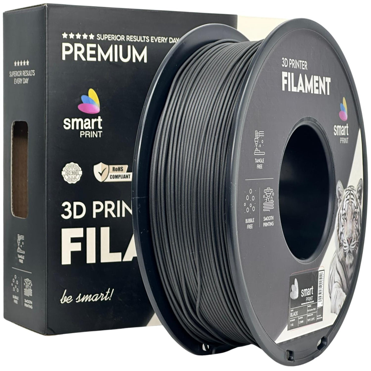 Spool of PLA-CF black filament, Smart Print, 1.75 mm