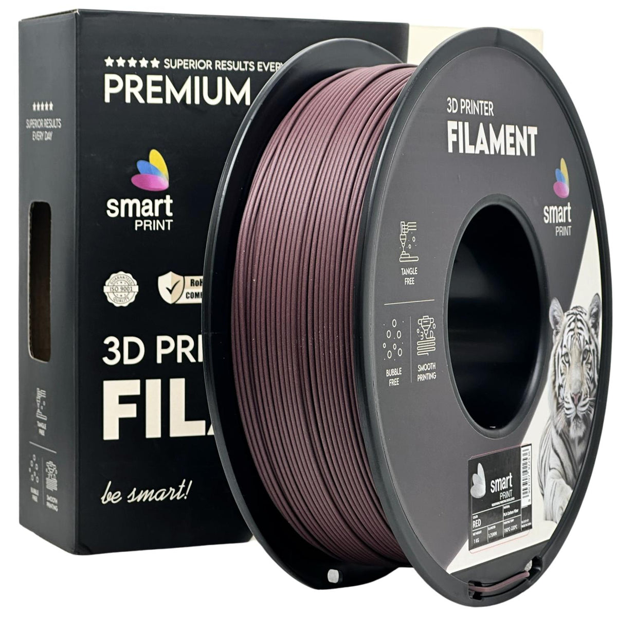 Spool of PLA-CF red filament, Smart Print, 1.75 mm