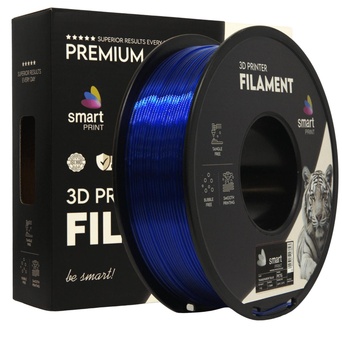 Bobine de filament PETG bleu transparent, Smart Print, 1,75 mm
