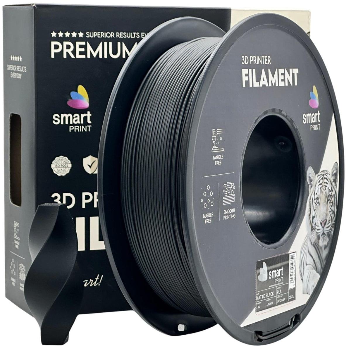 Bobine de filament PLA noir mat, Smart Print, 1,75 mm