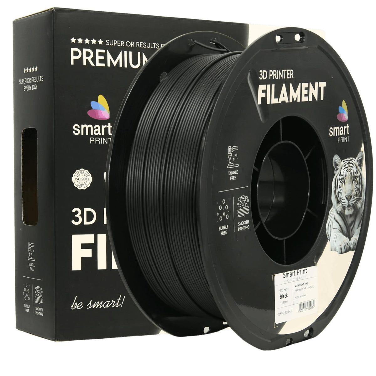 Spool of PETG matte black filament, Smart Print, 1.75 mm