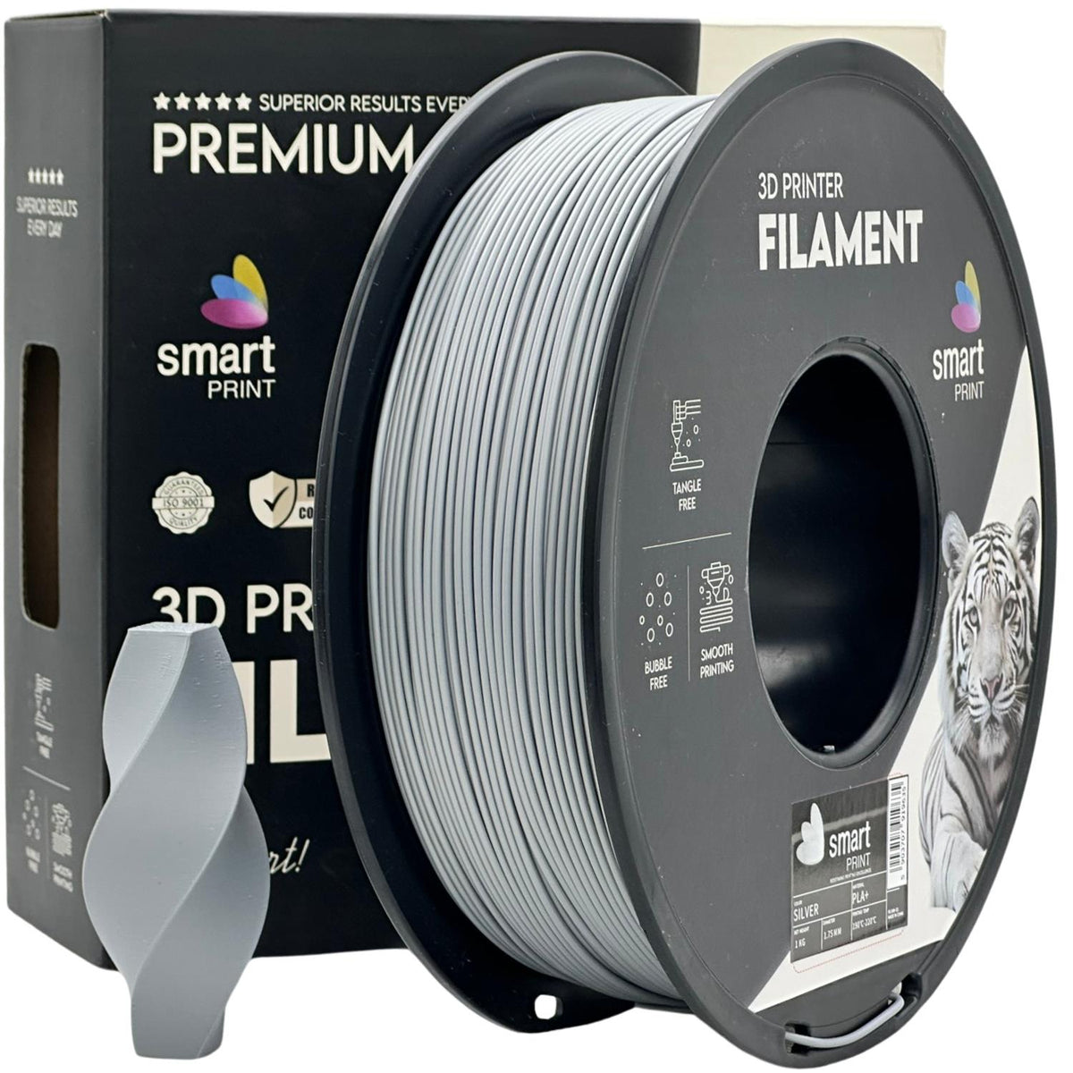 Spool of PLA+ silver filament, Smart Print, 1.75 mm