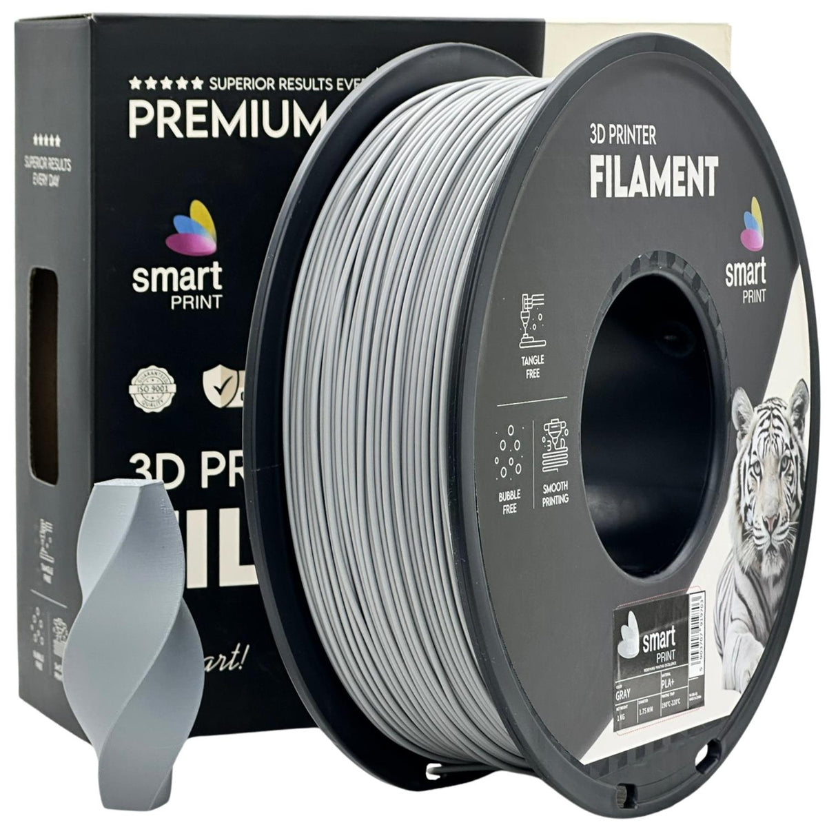 Bobine de filament PLA+ gris, Smart Print, 1,75 mm