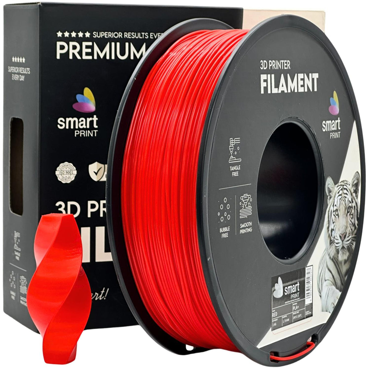 Spool of PLA+ red filament, Smart Print, 1.75 mm